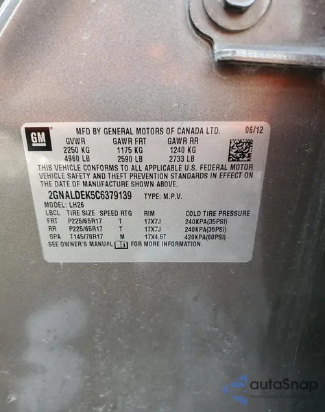 2012 Chevrolet Equinox Lt from USA, damaged, VIN 2GNALDEK5C6379139